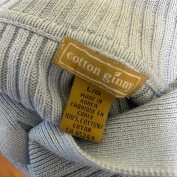 Vintage Cotton Ginny Ribbed Cardigan Pale Blue Size L - Picture 6 of 6